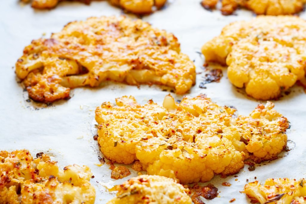 Cauliflower steaks with chili and parmesan