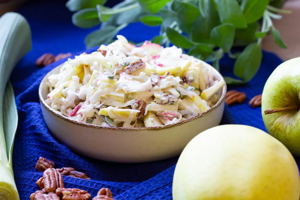 Leek, apple and radish slaw with mayonnaise and yoghurt