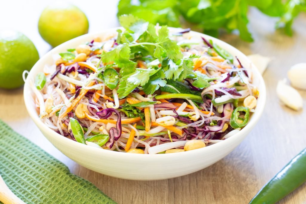 Vegan rice noodles salad