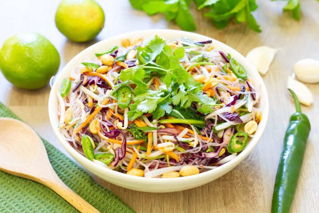 Vegan rice noddle salad