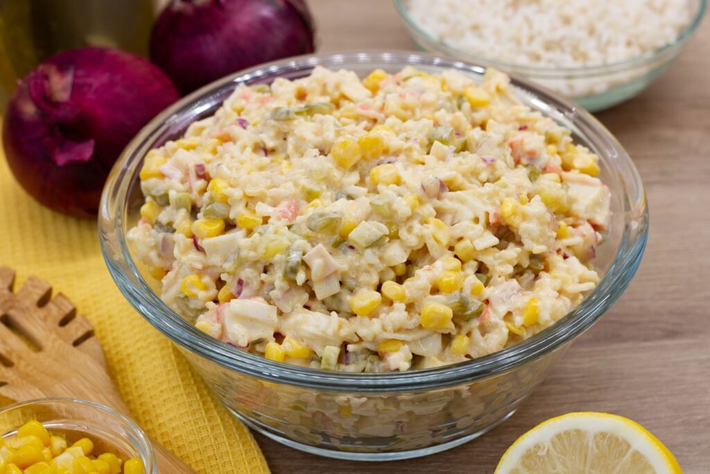 Recipe for rice salad with crab sticks