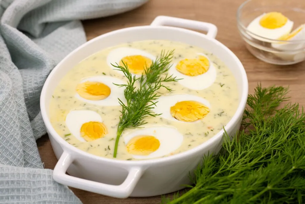 Recipe for eggs in warm horseradish sauce