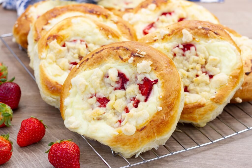 Recipe for buns with cheese and strawberries