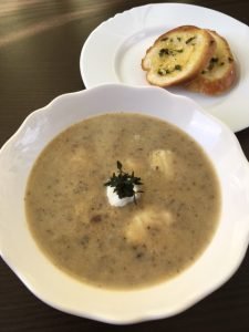 Mushroom soup with gnocchi