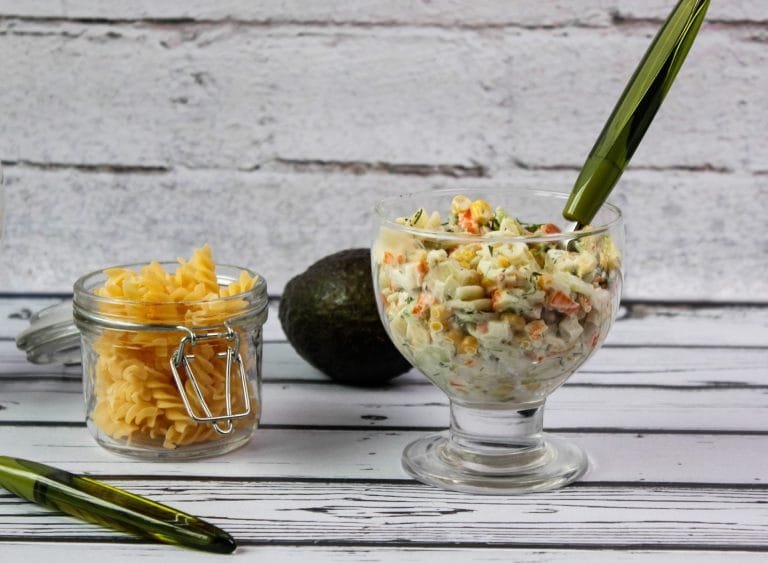 Pasta salad with crab sticks