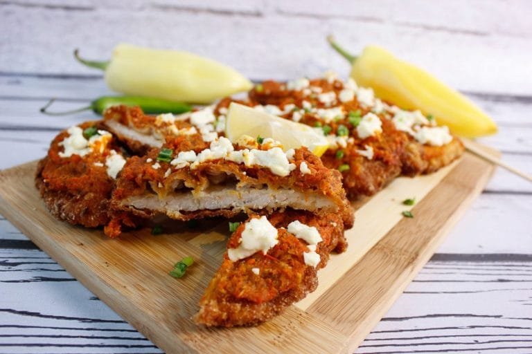 Pork chops with feta cheese