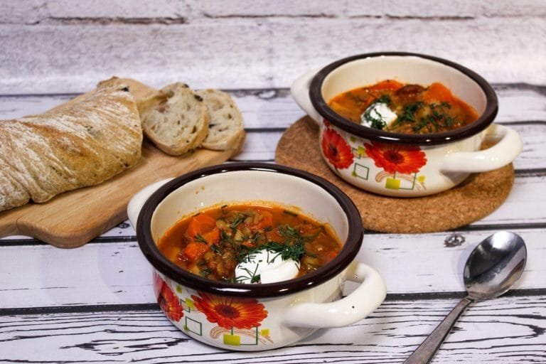 Green lentil soup with sausage