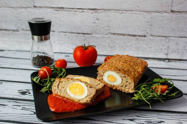 Meatloaf with boiled egg