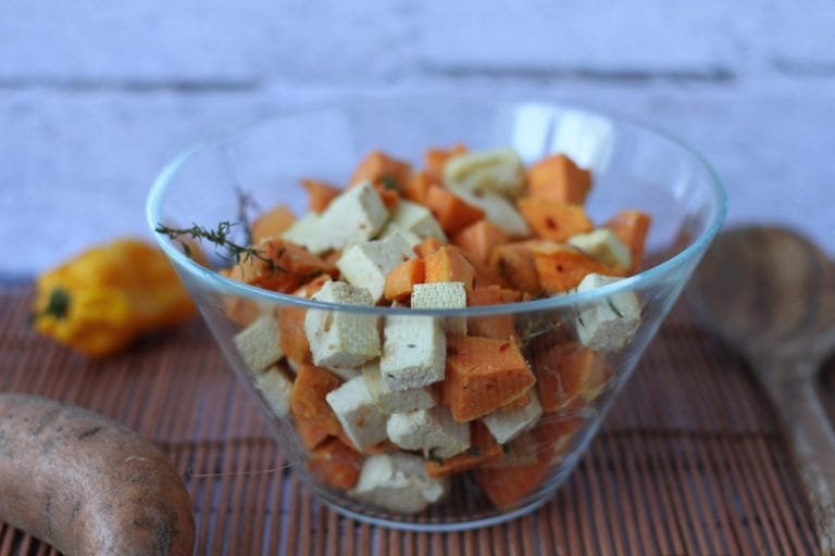 Sweet potatoes baked with tofu