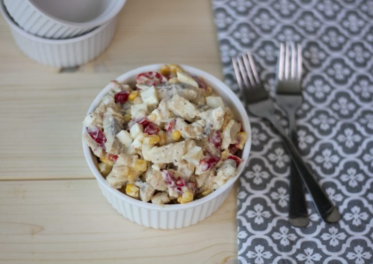 Herring salad with sweetcorn and peppers