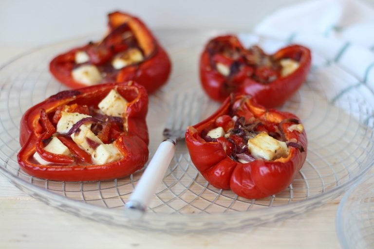 Peppers baked with cheese and onion