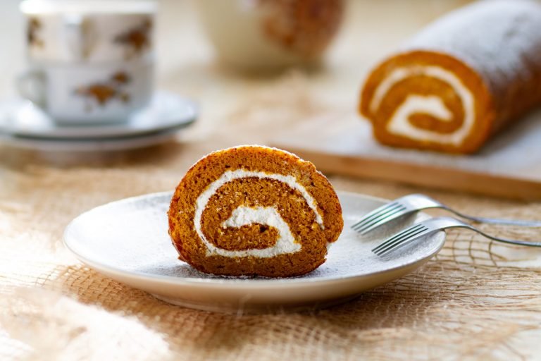 Pumpkin roll filled with cream cheese