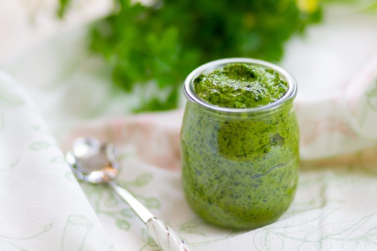 Salsa verde from fresh herbs