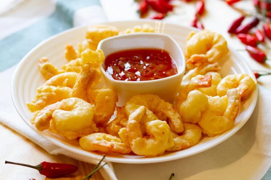 Deep-fried tempura prawns
