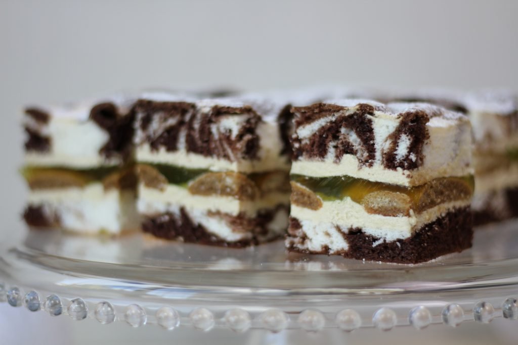 Fluffy countess cake with biscuits, jelly and cream
