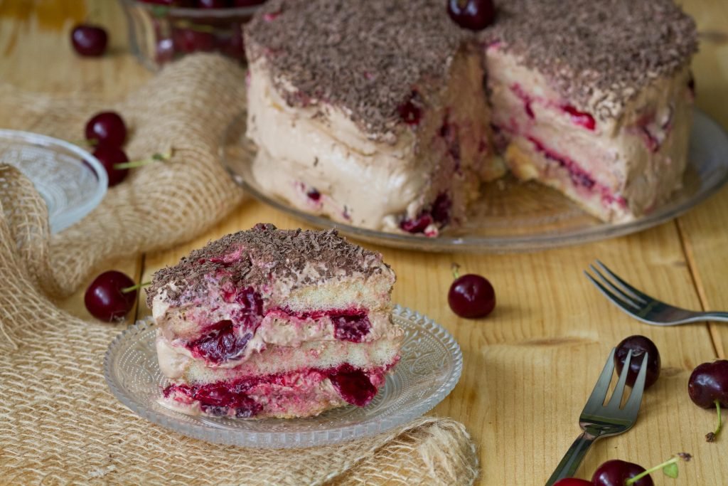 Fudge cake with cherries