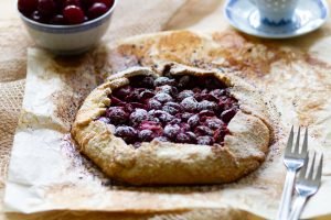 Rustic tart filled with cherries