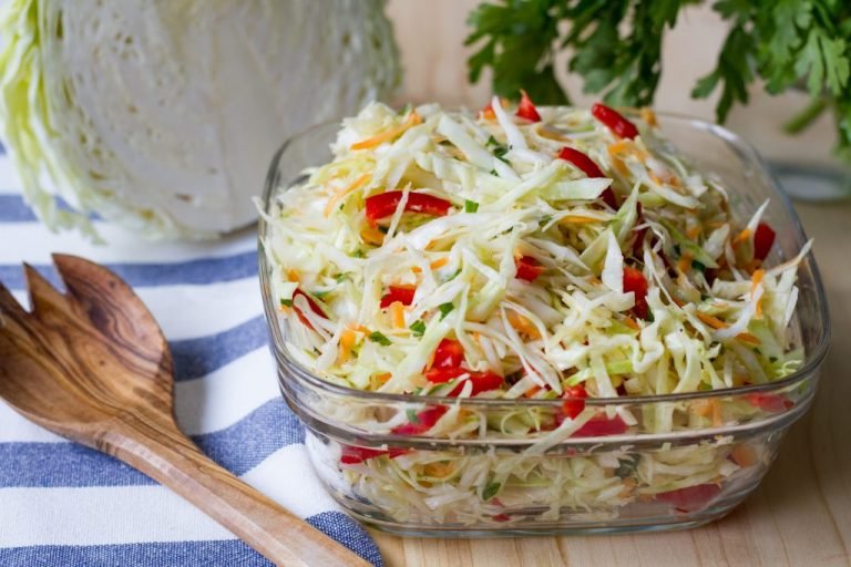 Salad from cabbage, carrot and peppers