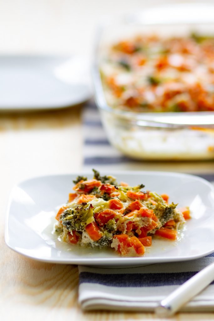 Casserole with broccoli and sweet potato