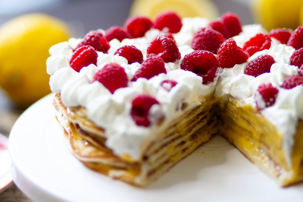 Pancake cake with lemon curd