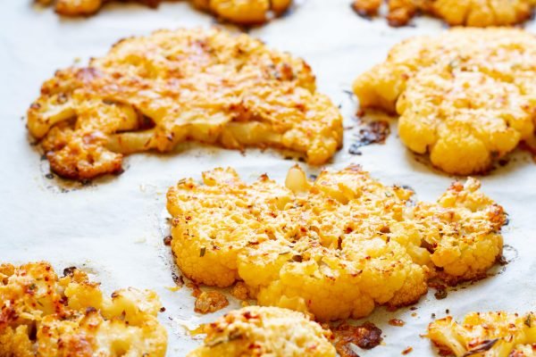 Cauliflower steaks with chili and parmesan