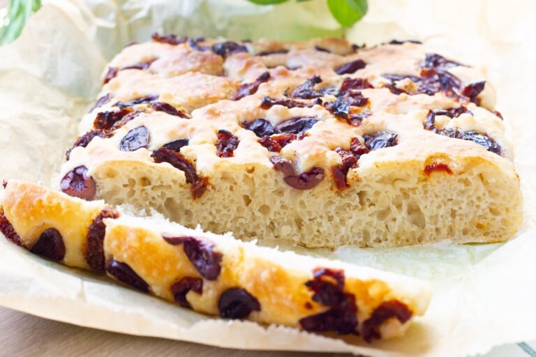 Focaccia with olives and tomatoes recipe
