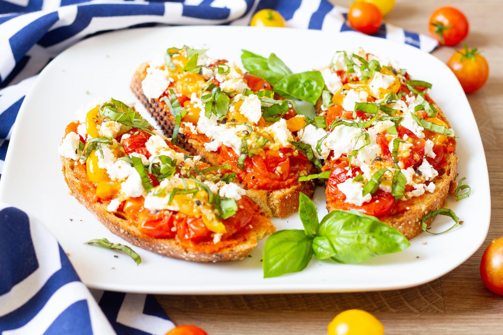 Toasts with tomatoes and feta