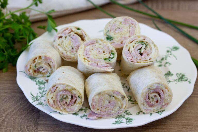 Tortilla roll-ups with cheese, ham and pickles recipe