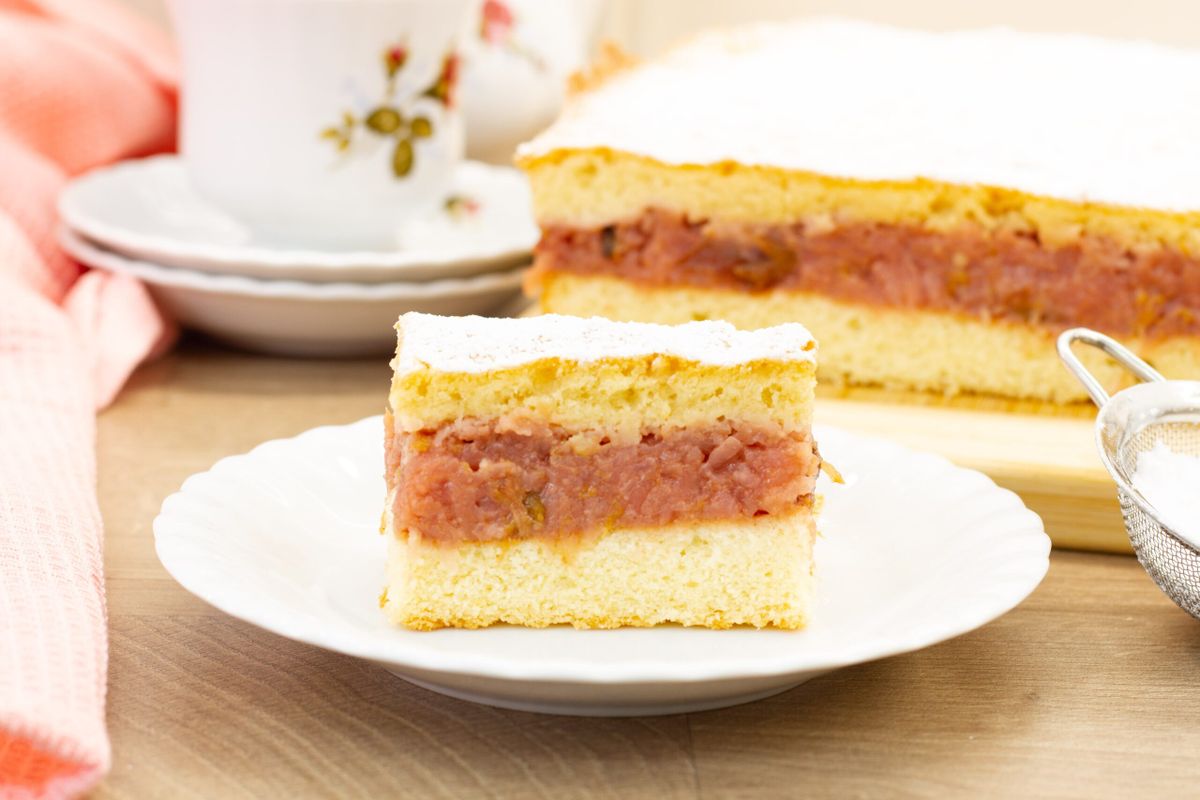 Apple sponge cake with plums
