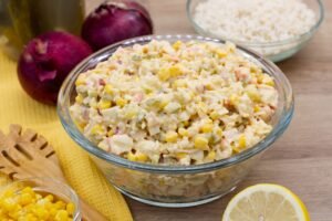 Recipe for rice salad with crab sticks