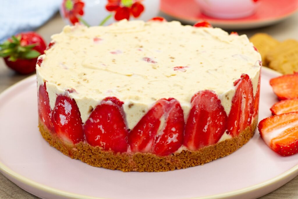 Recipe for ice cream cake with strawberries and cookie cream